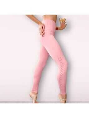 Spiritual Gangster Self Love Ribbed Laser Cut-Outs Leggings in Pink NWT